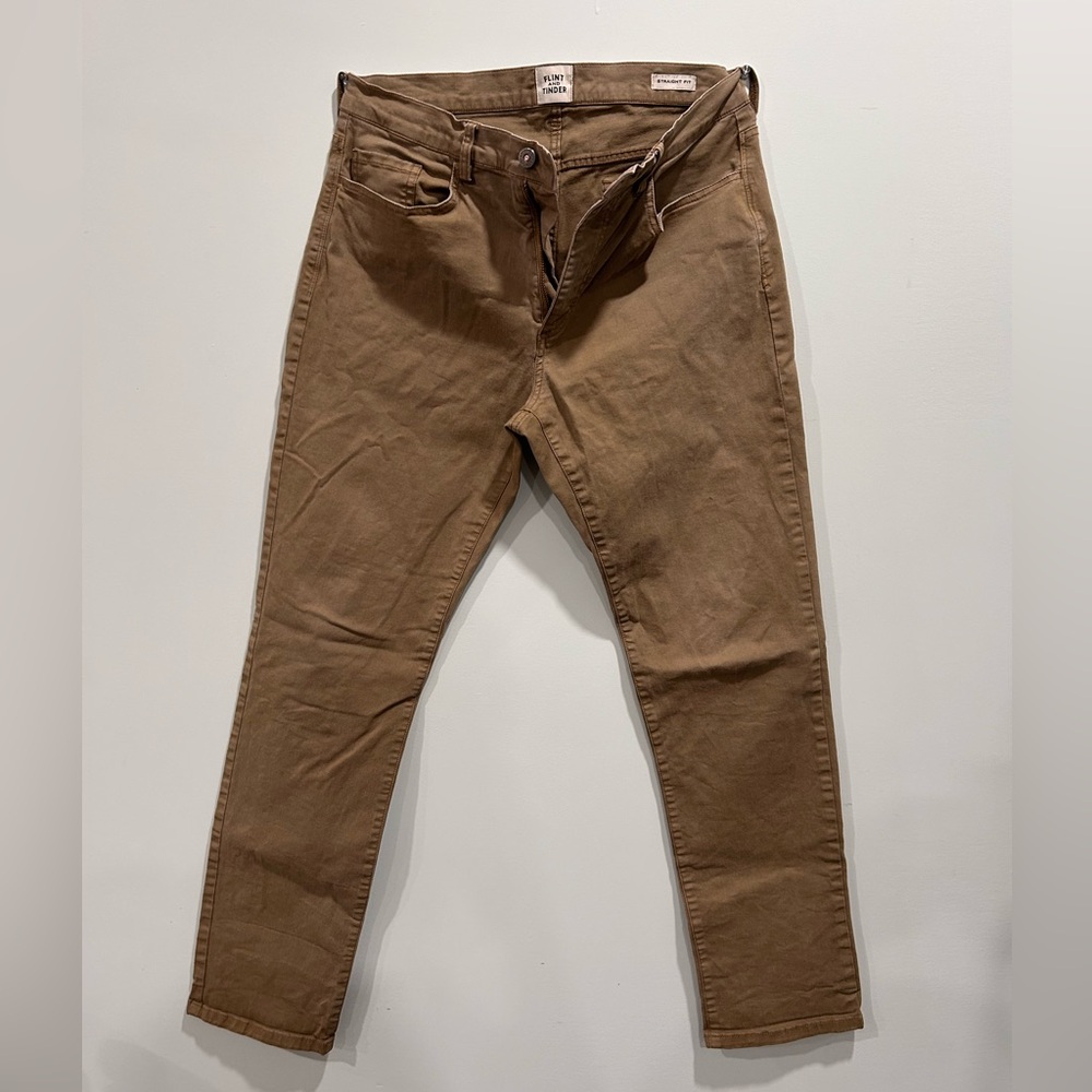 Flint And Tinder Straight Fit Khaki Pants Mens 33x32 Casual 5-Pocket Str…
